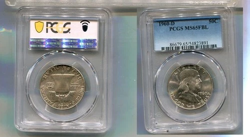 1960 D FRANKLIN SILVER HALF DOLLAR PCGS MS65 FBL 5700T