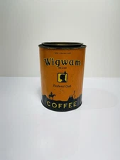ANTIQUE WIGWAM COFFEE TIN LITHO 1LB CAN NATIVE AMERICAN INDIAN OLD WEST GROCERY
