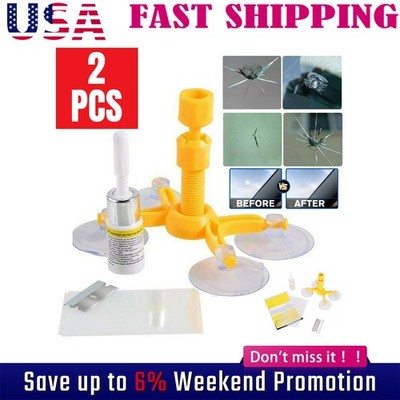 2pcs Auto Glass Nano Repair Fluid Car Windshield Resin Crack Tool Kit