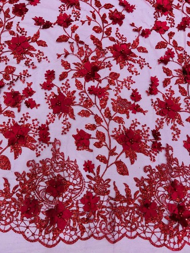 Princess 3d floral design embroider beaded with pearls on a mesh (by the yard) - Picture 14 of 87