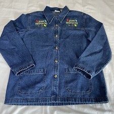 Classic Elements Denim Shirt Shacket Christmas Embroidered Size Medium Holiday