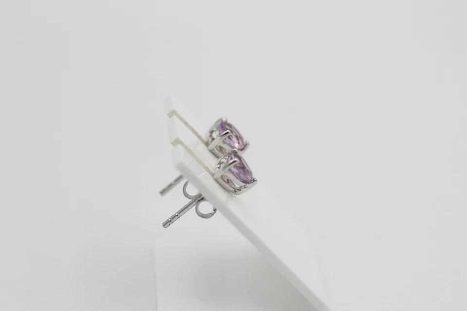 Orecchini A Cuore In Amatista Da 0,9 Carati In Argento 925 Pietra Preziosa Viola - Immagine 4 di 4