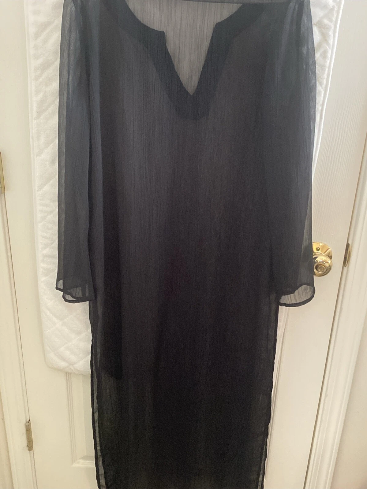 UNDERCOVER Abito lungo copricostume Victoria's Secret M nero bronzo trasparente paillettes spiaggia caftano