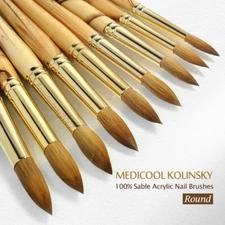 Medicool Kolinsky German Made 100% Sable Acrylic Nail Brushes Round *Chose 1*
