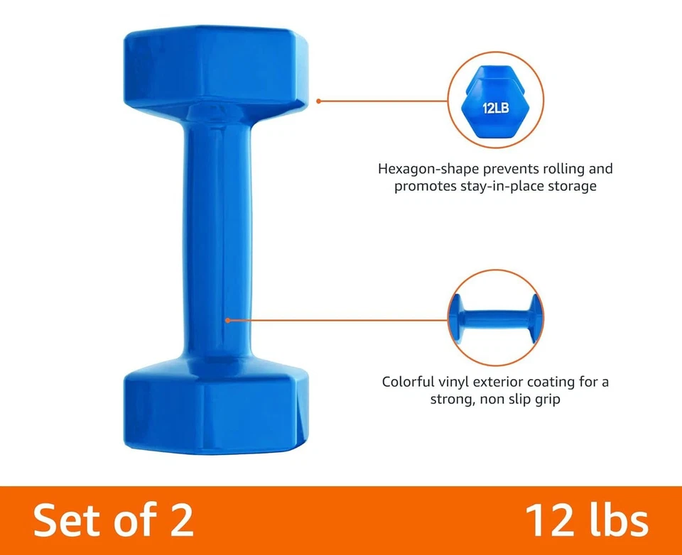 12lb Pair Dumbbells Vinyl Coated Hex Dumbbell Hand Weights Home Gym Yoga, Blue Foto 2 de 4