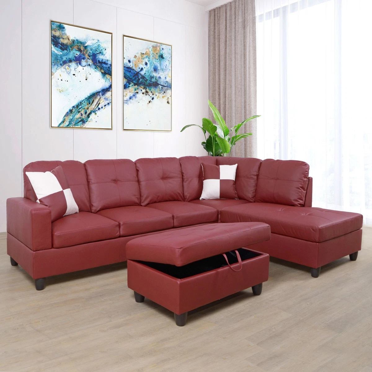 Red faux 2024 leather sectional sofa