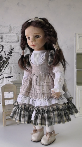 Handmade doll with brown hair 13.7 inch. An artistic doll. Rag doll ...