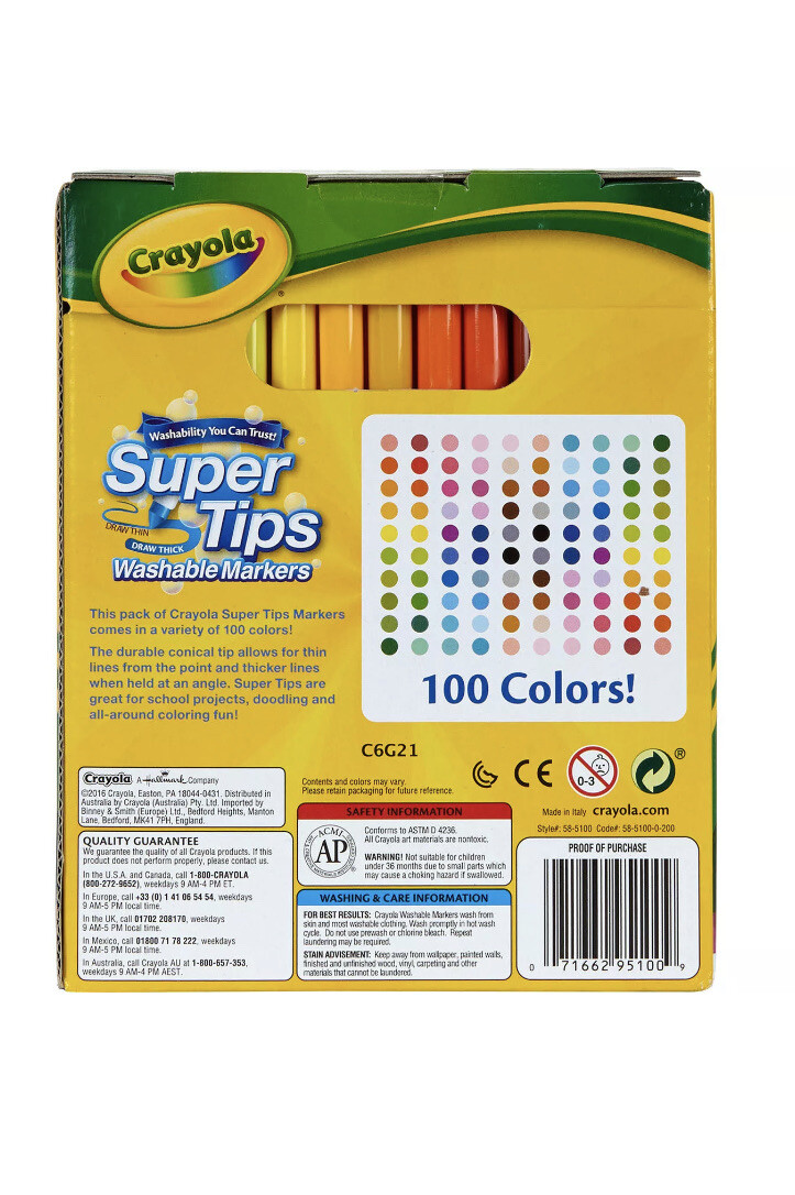Crayola Super Tips Washable Markers - 100 Count, 100 Different 