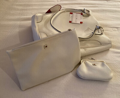Tommy Hilfiger White Leather Movin' Out Shopper Handbag Bag   Clutch, Coin Purse