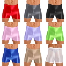 Mens Mid Waist Shorts Glossy Sports Bottoms Swimsuit Swim Trunk Swimming Pants