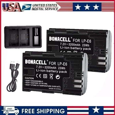 2X LP-E6 Battery & Dual Charger For Canon EOS 5D Mark II 80D 6D 70D 90D 60D JO