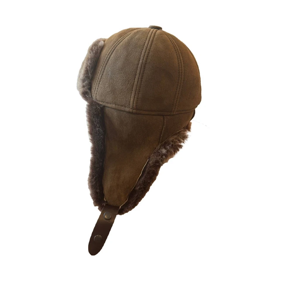 Handmade Russian Leather Trapper Real Shearling Sheepskin Leather Ushanka Hat - Image 4 of 4