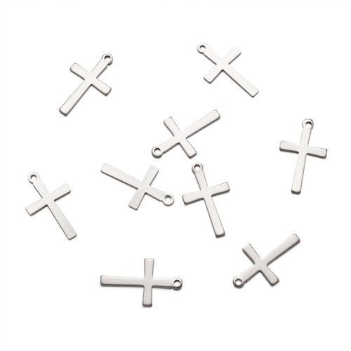20pc 304 Stainless Steel Cross Pendants Smooth Mini Metal Charms Craft 20.5x12mm - Picture 7 of 9