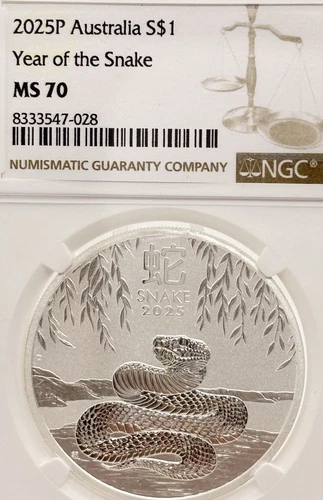 2025 P Australia .9999 Silver Lunar Year of the Snake NGC MS70 1oz $1 Coin #3359