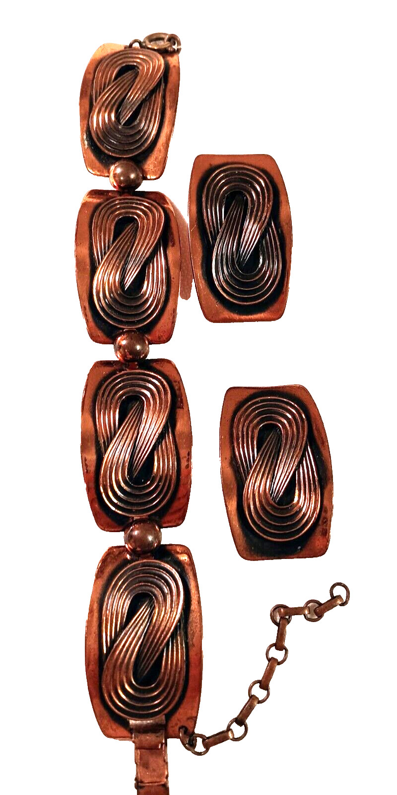 Solid Copper Bracelet and Earrings Set Modernist … - image 6