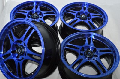 15'' Blue Wheels CRX Cube Del Sol Fit Civic Paseo Rio Kicks G3 4x100 4x114.3 Rims