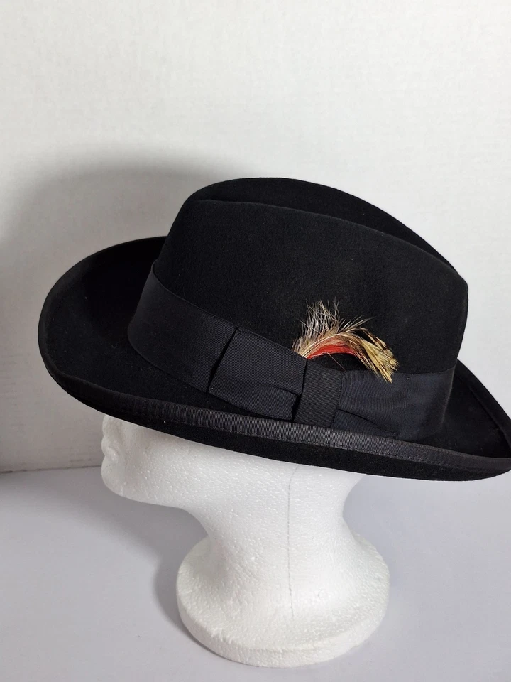 Fedora masculina vintage Bonner Roberto Collection 100% lã feltro preto tamanho M feita nos EUA - Imagem 3 de 4