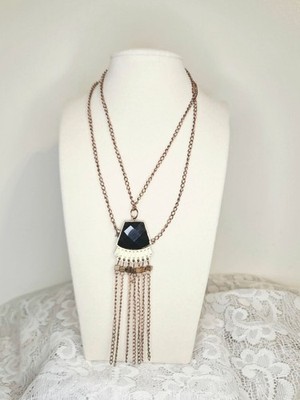 Source Unknown Black and Gold Layered Tassel Necklace