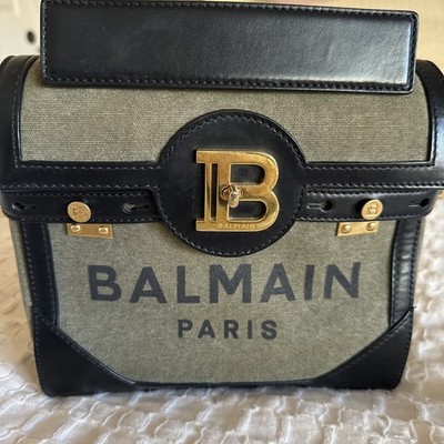 Balmain B-Buzz 23 Logo Canvas & Leather Top Handle Bag Natural