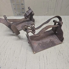 Vintage Metal Ice Cleats Crampons with Leather Straps Rustic Farm Winter Gear