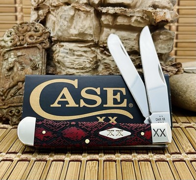 Case XX USA Red Bone Diamondback Snake Skin 1/500 Trapper Pocket Knife NEW