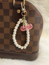 Cherry Bag Charm Keychain Keyring Gold Clip Faux Pearl Purse Charm New Gift