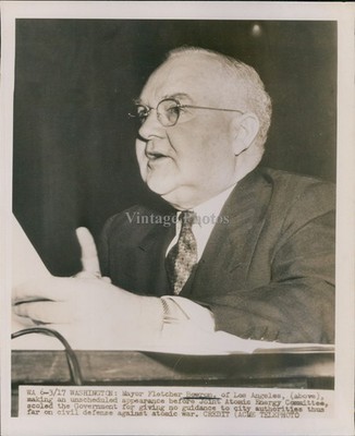 1950 La Mayor Fletcher Bowron Scolds Govt For No Guidance Wirephoto 6x8