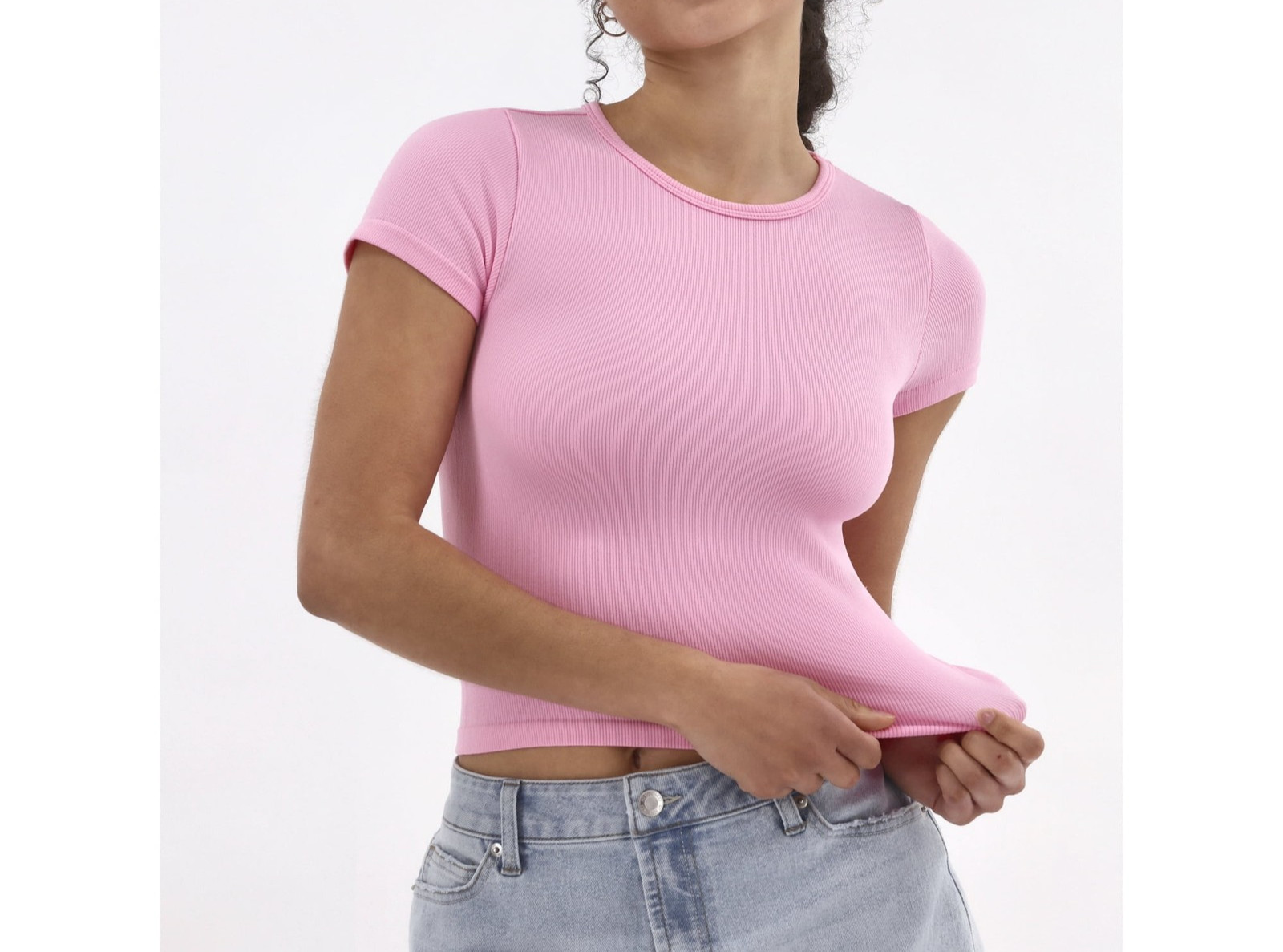 No Boundaries Junior Seamless Short Sleeves Crop Top Pink Frosting XL(16-18)