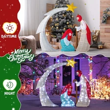 VINGLI 3.7FT Lighted 2D Nativity Scene Outdoor Christmas Decorations, 170 White