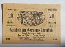 1920 Austria Notgeld – Schönbichl 20 Heller Emergency Money | Amstetten District