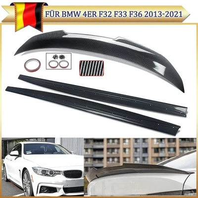 Carbon Look Aufsatz Seitenschweller+Heckspoiler für BMW 4er F32 F33 F36 2013-21 - Bild 1 von 4