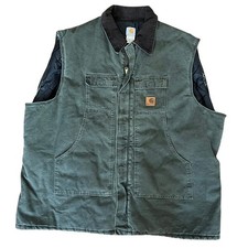 Vintage Carhartt Duck Canvas Work Vest Quilted Lined Green Corduroy Collar 4XL