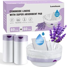 Commode Liners with Absorbent Pads, 60 1 Count (Pack of 60), white 