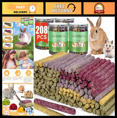 208Pcs Rabbit Chew Sticks & Guinea Pig Toys - Natural Timothy Grass Molar Treats