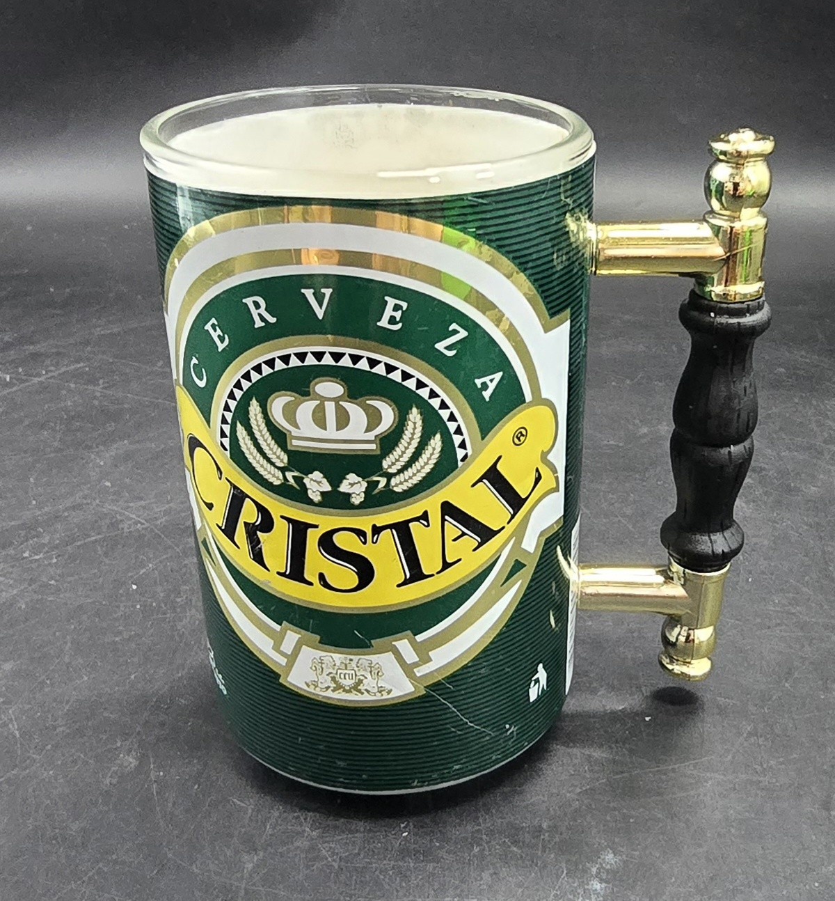 Taza de cristal Cerveza con asa original hecha a mano rara
