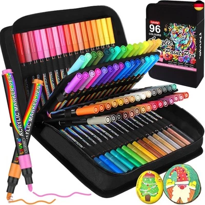 Lyuvie Acrylstifte für Steine Wasserfest,96 Farben 3mm Medium Tip Acrylmarker