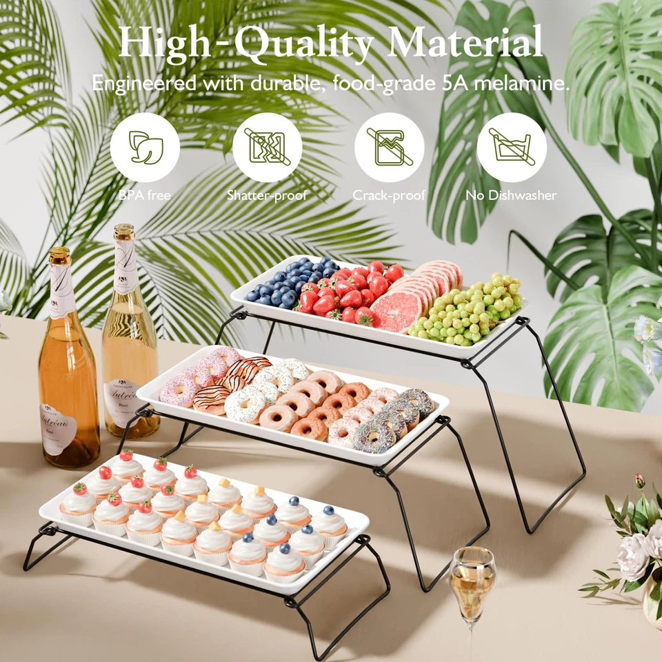 Extra Large 3-Tier Melamine Serving Tray Set and Cupcake Stand for Party Even... - Image 2 of 4