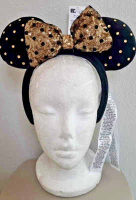 Brand New Disney Parks Black & Gold Velvet Studded Ears | eBay display picture 1