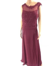 Marsen E7 Womens Beaded Evening Dress Gown Plus Size 24W Burgundy Prom Wedding