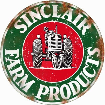 SINCLAIR FARM PRODUCTS 14'' ROUND HEAVY DUTY USA MADE METAL AGED ADVERTISING SIGN