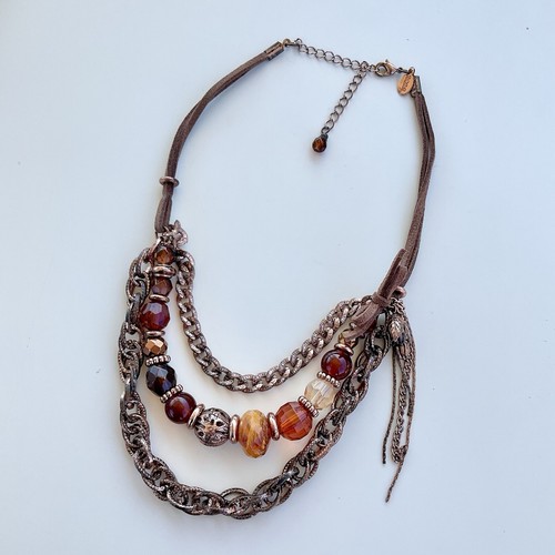 2028 1928 Schmuck 3-lagig Perlen Roségold & Kupfer Statement Halskette, 19" Adj