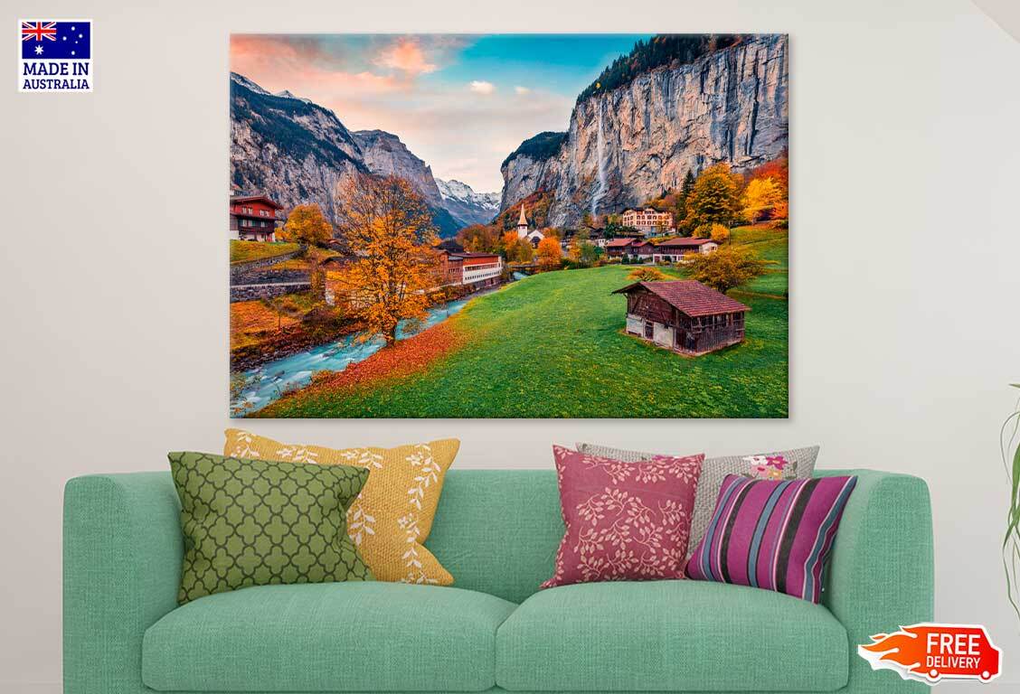 Outdoor Scene Of Swiss Alps Wall Canvas Home Decor Australian Made Quality