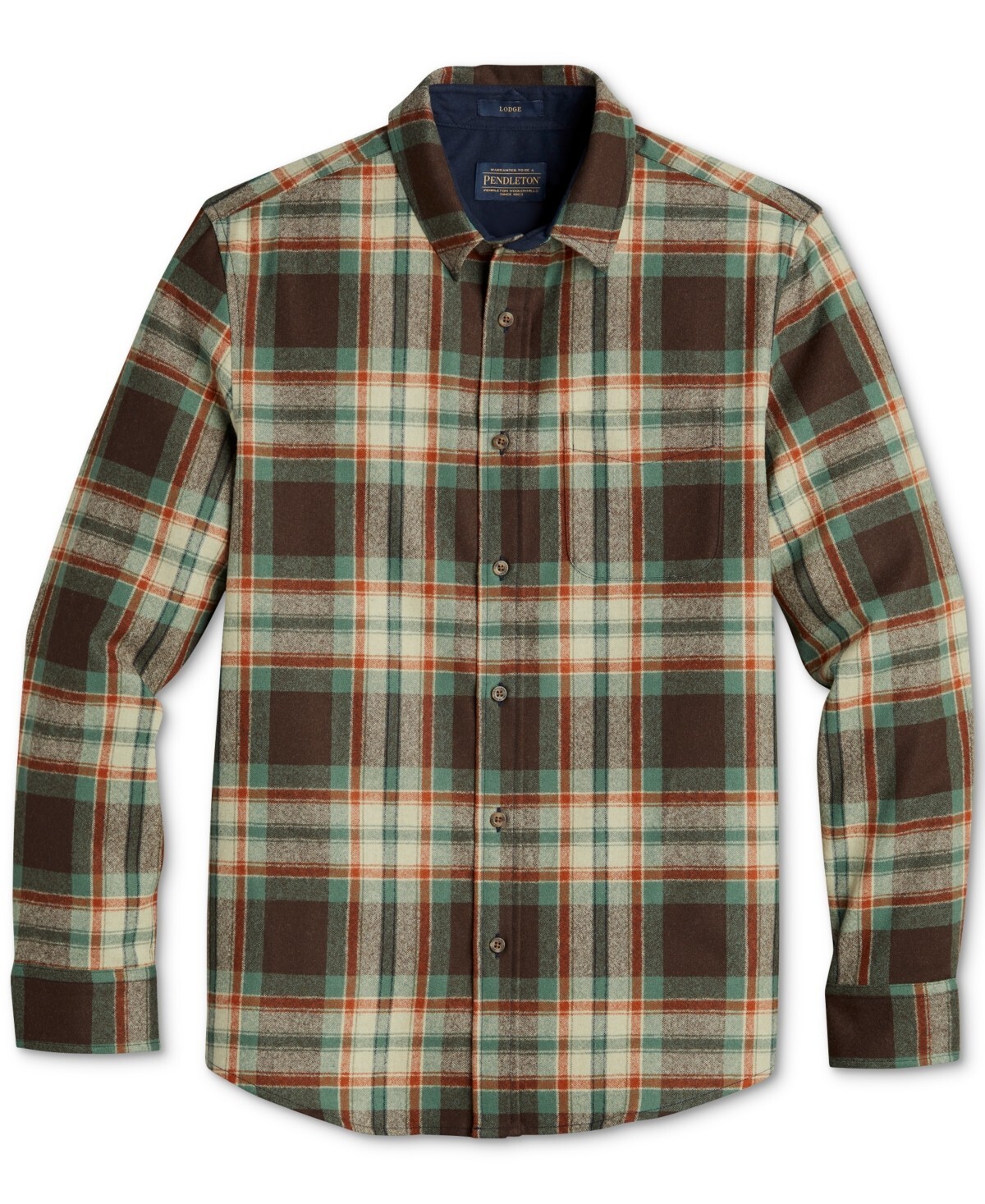 Pendleton men's Lodge full button Wool long sleeve Shirt - Small - Brown Plaid