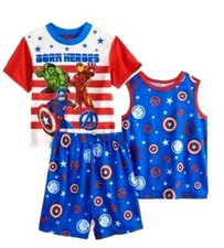 Avengers Boy's 3 Piece Pajama Set NWT Size 4 or  8  Sleep Shirt Shorts Tank