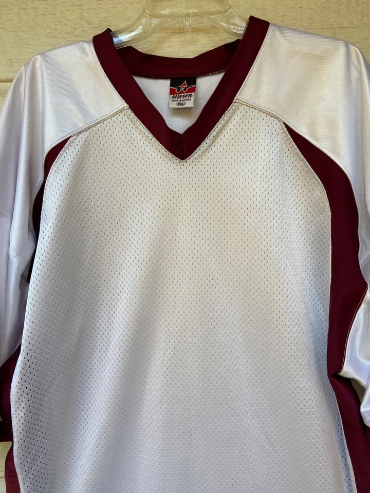 Camiseta deportiva de fútbol americano Alleson adulto 2XL granate blanca se ajusta pesada almohadillas Foto 4 de 4