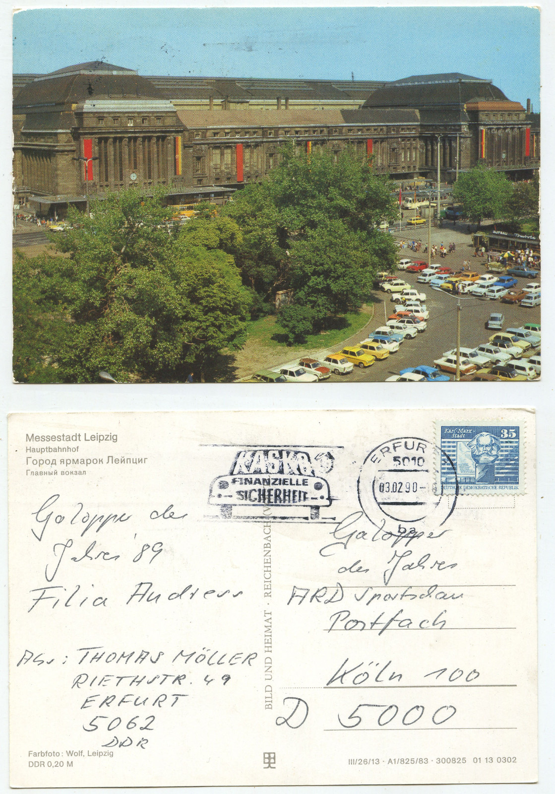 23691 Leipzig Hauptbahnhof Ansichtskarte, gelaufen Erfurt 3.2.