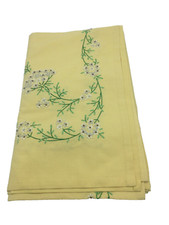 Gorgeous Embroidered Yellow Tablecloth Floral Flowers Embroidery EUC 52" x 63"