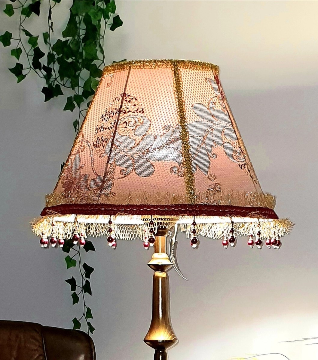 Victorian fabric vintage lamp shade, mid century , unique lamp