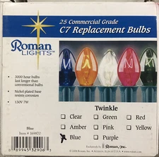 25 Pack -C7, Opaque Blue, 7W, E12 Candelabra Base Light Bulbs For String Lights