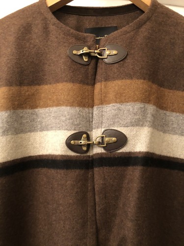 New Massimo Dutti Brown & Grey Striped Wool Mix Cape Poncho Coat,Med - Picture 12 of 12